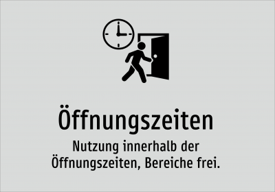 Öffnungszeiten - Nutzung innerhalb der Öffnungszeiten, Bereiche frei.