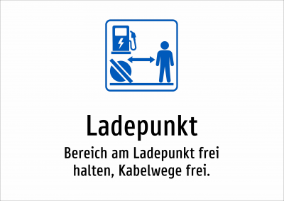 Ladepunkt - Bereich am Ladepunkt frei halten, Kabelwege frei.
