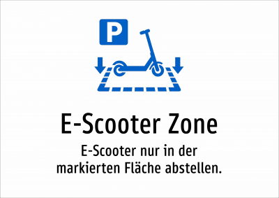E-Scooter Zone - E-Scooter nur in der markierten Fläche abstellen.