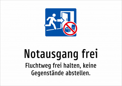 Notausgang frei - Fluchtweg frei halten, keine Gegenstände abstellen.