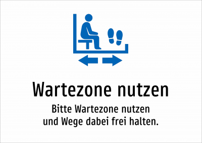 Wartezone nutzen - Bitte Wartezone nutzen und Wege dabei frei halten.