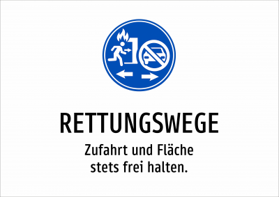 RETTUNGSWEGE - Zufahrt und Fläche stets frei halten.