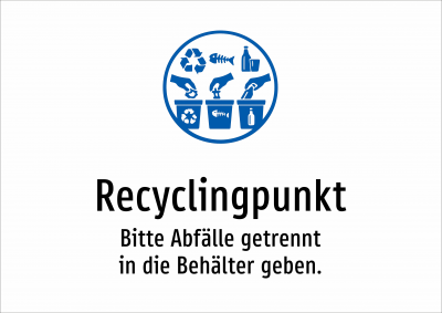 Recyclingpunkt - Bitte Abfälle getrennt in die Behälter geben.