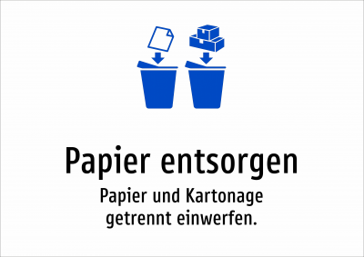 Papier entsorgen - Papier und Kartonage getrennt einwerfen.