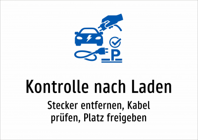 Kontrolle nach Laden - Stecker entfernen, Kabel prüfen, Platz freigeben