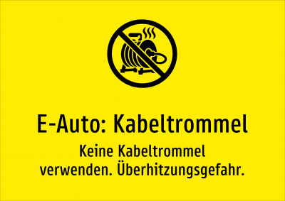 E-Auto: Kabeltrommel - Keine Kabeltrommel verwenden. Überhitzungsgefahr.