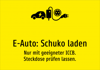 E-Auto: Schuko laden - Nur mit geeigneter ICCB. Steckdose prüfen lassen.