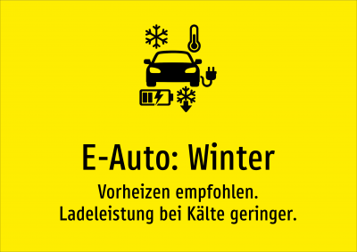 E-Auto: Winter - Vorheizen empfohlen. Ladeleistung bei Kälte geringer.