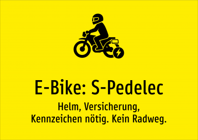 E-Bike: S-Pedelec - Helm, Versicherung, Kennzeichen nötig. Kein Radweg.