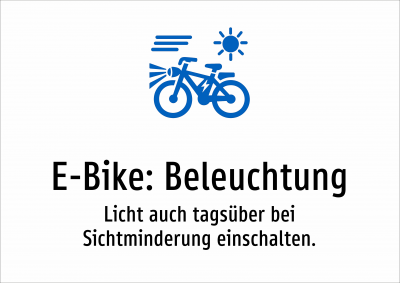 E-Bike: Beleuchtung - Licht auch tagsüber bei Sichtminderung einschalten.