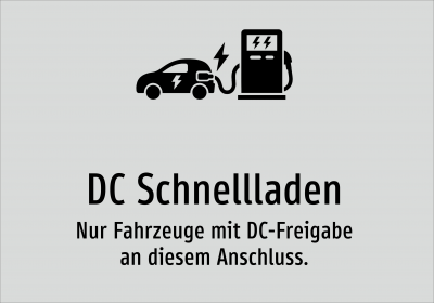 DC Schnellladen - Nur Fahrzeuge mit DC-Freigabe an diesem Anschluss.