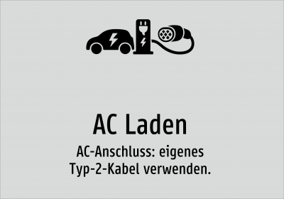 AC Laden - AC-Anschluss: eigenes Typ-2-Kabel verwenden.