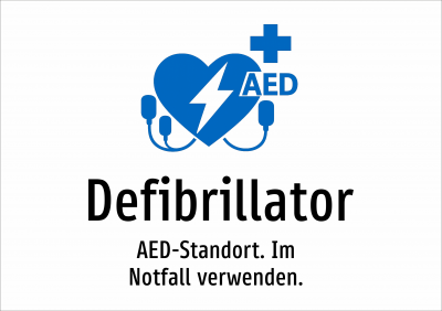 Defibrillator - AED-Standort. Im Notfall verwenden.