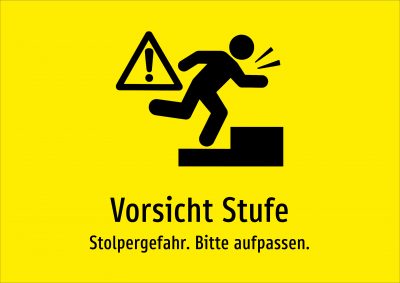 Vorsicht Stufe - Stolpergefahr. Bitte aufpassen.