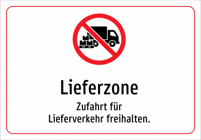 Lieferzone - Zufahrt für Lieferverkehr freihalten.