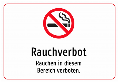 Rauchverbot - Rauchen in diesem Bereich verboten.