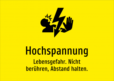 Hochspannung - Lebensgefahr. Nicht berühren, Abstand halten.