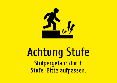 Achtung Stufe - Stolpergefahr durch Stufe. Bitte aufpassen.