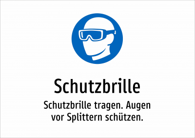 Schutzbrille - Schutzbrille tragen. Augen vor Splittern schützen.