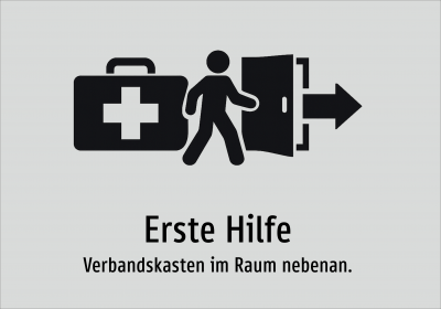 Erste Hilfe - Verbandskasten im Raum nebenan.