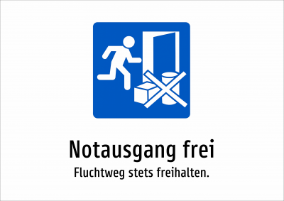Notausgang frei - Fluchtweg stets freihalten.