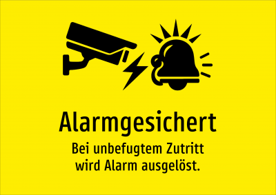 Alarmgesichert - Bei unbefugtem Zutritt wird Alarm ausgelöst.