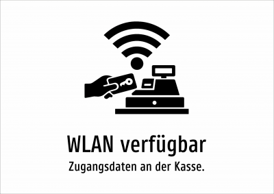 WLAN verfügbar - Zugangsdaten an der Kasse.