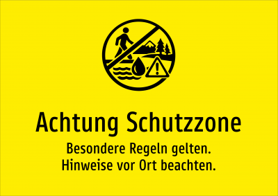 Achtung Schutzzone - Besondere Regeln gelten. Hinweise vor Ort beachten.