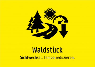 Waldstück - Sichtwechsel. Tempo reduzieren.