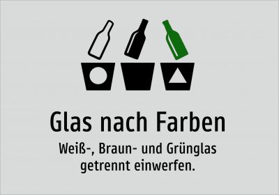 Glas nach Farben - Weiß-, Braun- und Grünglas getrennt einwerfen.