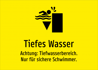 Tiefes Wasser - Achtung: Tiefwasserbereich. Nur für sichere Schwimmer.
