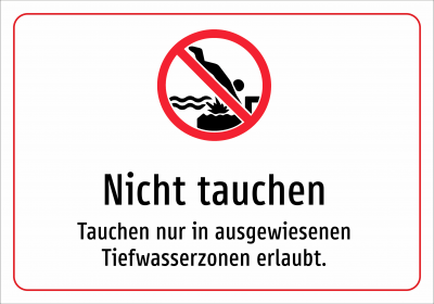 Nicht tauchen - Tauchen nur in ausgewiesenen Tiefwasserzonen erlaubt.