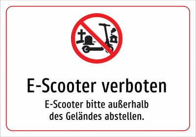 E-Scooter verboten - E-Scooter bitte außerhalb des Geländes abstellen.
