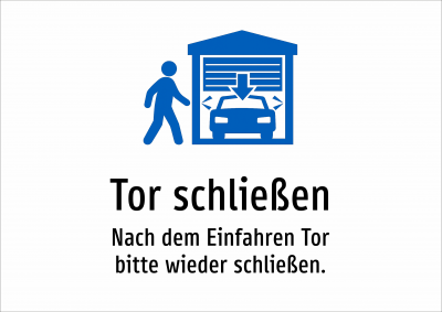 Tor schließen - Nach dem Einfahren Tor bitte wieder schließen.