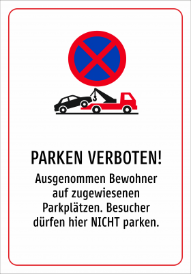 PARKEN VERBOTEN! - Ausgenommen Bewohner auf zugewiesenen Parkplätzen.
Besucher dürfen hier NICHT parken.