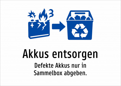 Akkus entsorgen - Defekte Akkus nur in Sammelbox abgeben.