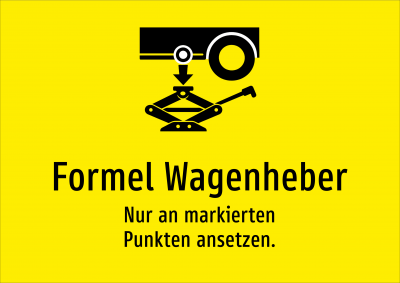 Formel Wagenheber - Nur an markierten Punkten ansetzen.