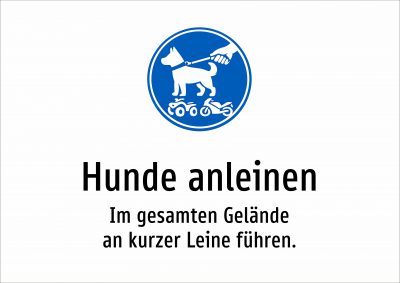 Hunde anleinen - Im gesamten Gelände an kurzer Leine führen.