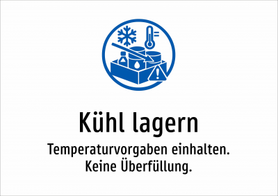 Kühl lagern - Temperaturvorgaben einhalten. Keine Überfüllung.