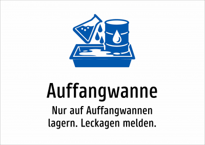 Auffangwanne - Nur auf Auffangwannen lagern. Leckagen melden.
