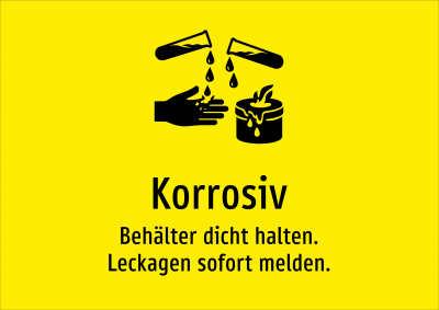 Korrosiv - Behälter dicht halten. Leckagen sofort melden.