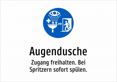 Augendusche - Zugang freihalten. Bei Spritzern sofort spülen.