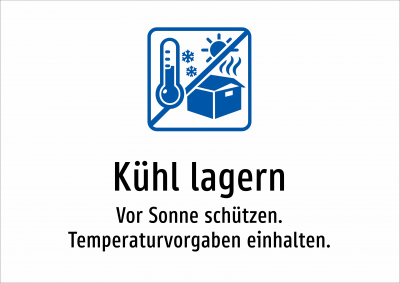 Kühl lagern - Vor Sonne schützen. Temperaturvorgaben einhalten.