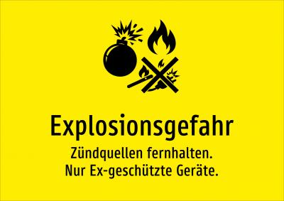 Explosionsgefahr - Zündquellen fernhalten. Nur Ex-geschützte Geräte.