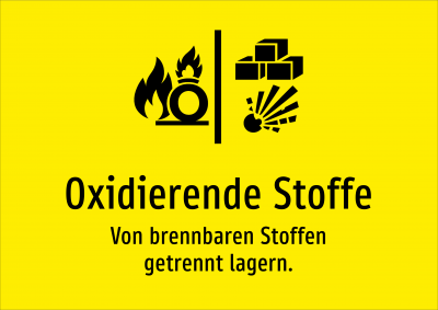 Oxidierende Stoffe - Von brennbaren Stoffen getrennt lagern.