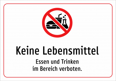 Keine Lebensmittel - Essen und Trinken im Bereich verboten.