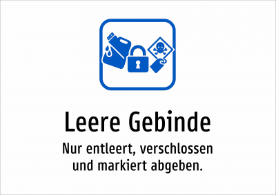 Leere Gebinde - Nur entleert, verschlossen und markiert abgeben.