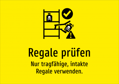Regale prüfen - Nur tragfähige, intakte Regale verwenden.