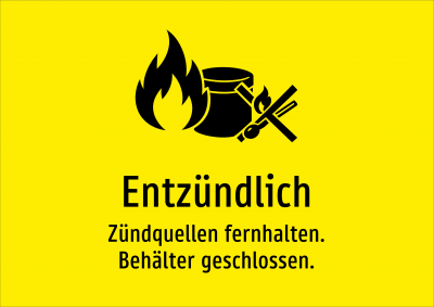 Entzündlich - Zündquellen fernhalten. Behälter geschlossen.