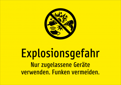 Explosionsgefahr - Nur zugelassene Geräte verwenden. Funken vermeiden.